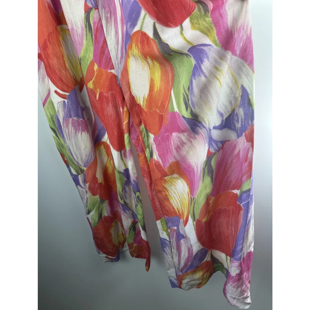 Pepaloves Playsuit Wide Leg Floral Watercolor Jumpsuit Bow Tie Front Pocket Sz M - Picture 9 of 13